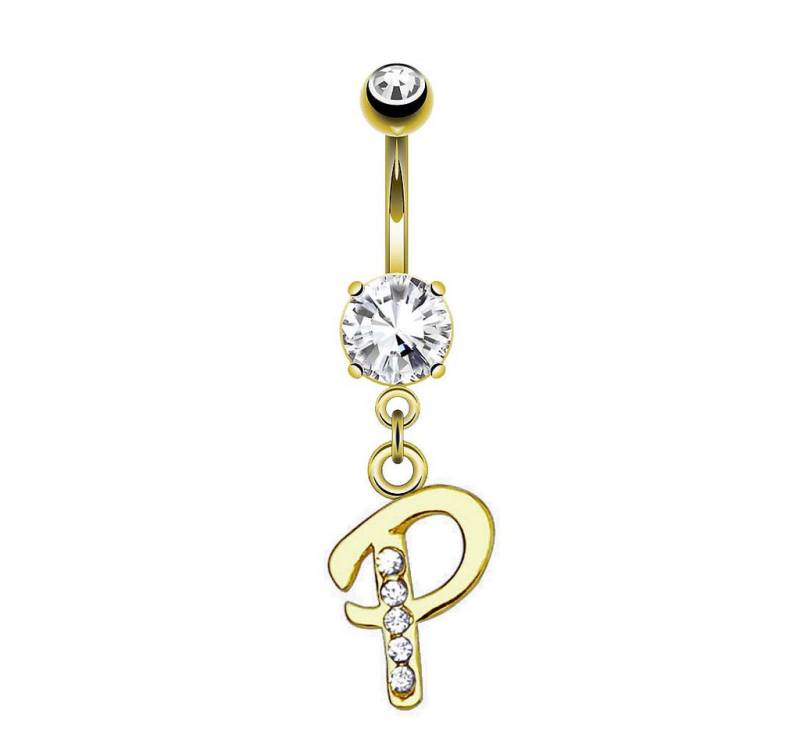 Taffstyle Bauchnabelpiercing Banane Stecker vergoldet Kristall Buchstabe Anhänger Chirurgenstahl (Piercing Banane Bauchpiercing Schmuck Stecker Buchstaben Anhänger), Aus hochwertigem Chirurgenstahl von Taffstyle