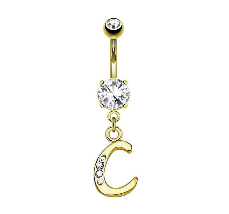 Taffstyle Bauchnabelpiercing Banane Stecker vergoldet Kristall Buchstabe Anhänger Chirurgenstahl (Piercing Banane Bauchpiercing Schmuck Stecker Buchstaben Anhänger), Aus hochwertigem Chirurgenstahl von Taffstyle
