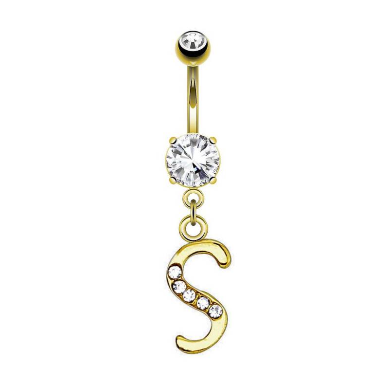 Taffstyle Bauchnabelpiercing Banane Stecker vergoldet Kristall Buchstabe Anhänger Chirurgenstahl (Piercing Banane Bauchpiercing Schmuck Stecker Buchstaben Anhänger), Aus hochwertigem Chirurgenstahl von Taffstyle