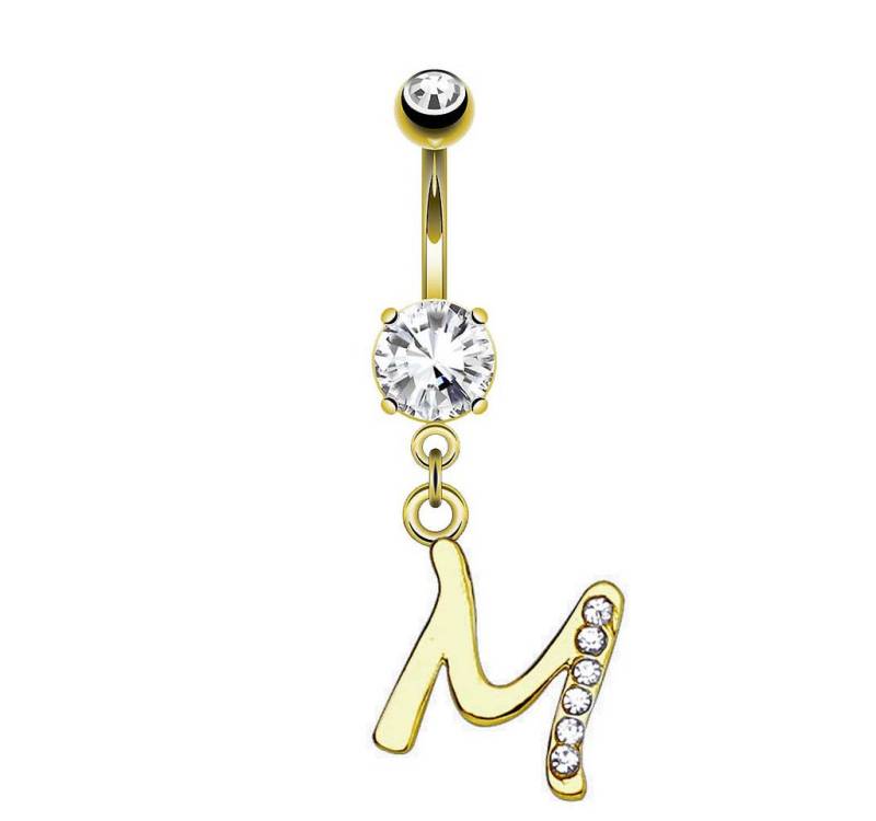 Taffstyle Bauchnabelpiercing Banane Stecker vergoldet Kristall Buchstabe Anhänger Chirurgenstahl (Piercing Banane Bauchpiercing Schmuck Stecker Buchstaben Anhänger), Aus hochwertigem Chirurgenstahl von Taffstyle
