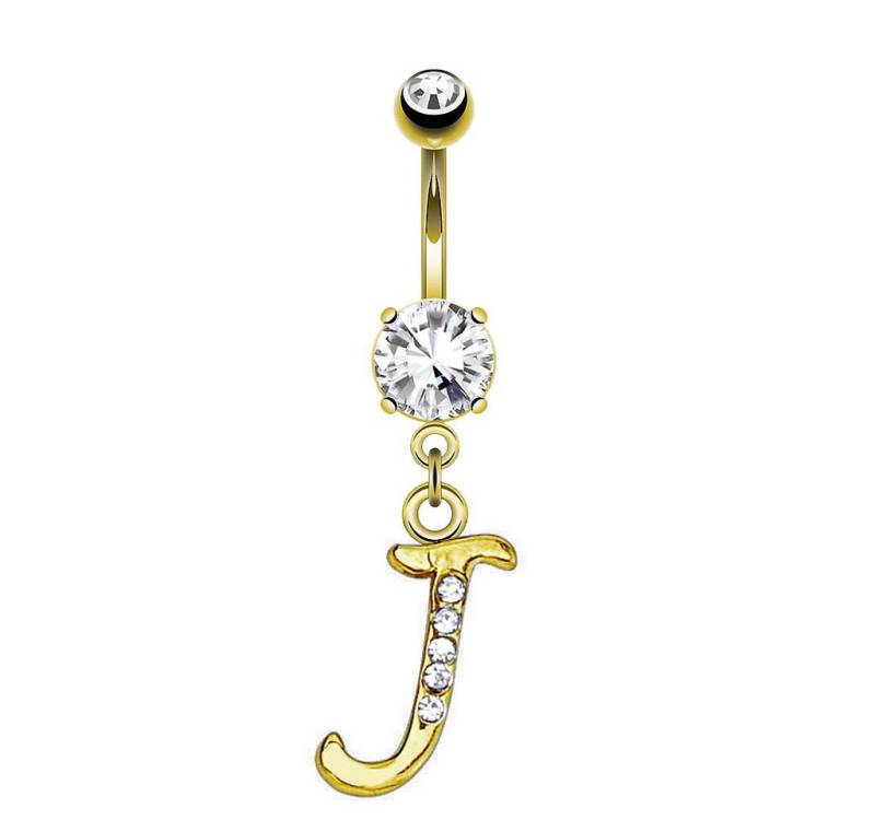 Taffstyle Bauchnabelpiercing Banane Stecker vergoldet Kristall Buchstabe Anhänger Chirurgenstahl (Piercing Banane Bauchpiercing Schmuck Stecker Buchstaben Anhänger), Aus hochwertigem Chirurgenstahl von Taffstyle