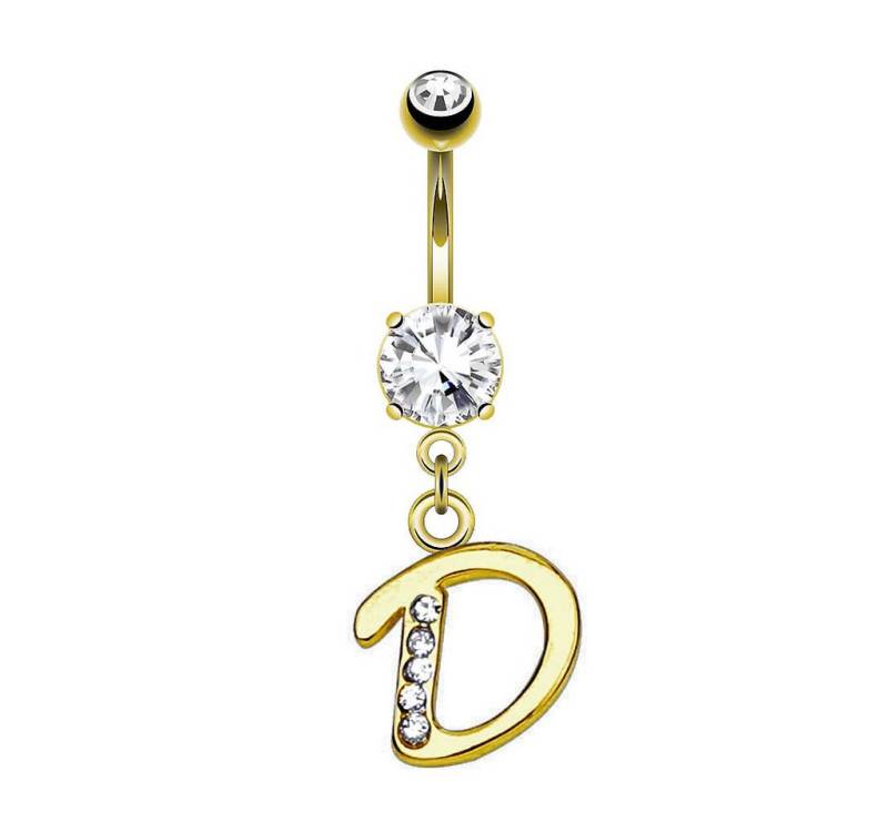 Taffstyle Bauchnabelpiercing Banane Stecker vergoldet Kristall Buchstabe Anhänger Chirurgenstahl (Piercing Banane Bauchpiercing Schmuck Stecker Buchstaben Anhänger), Aus hochwertigem Chirurgenstahl von Taffstyle