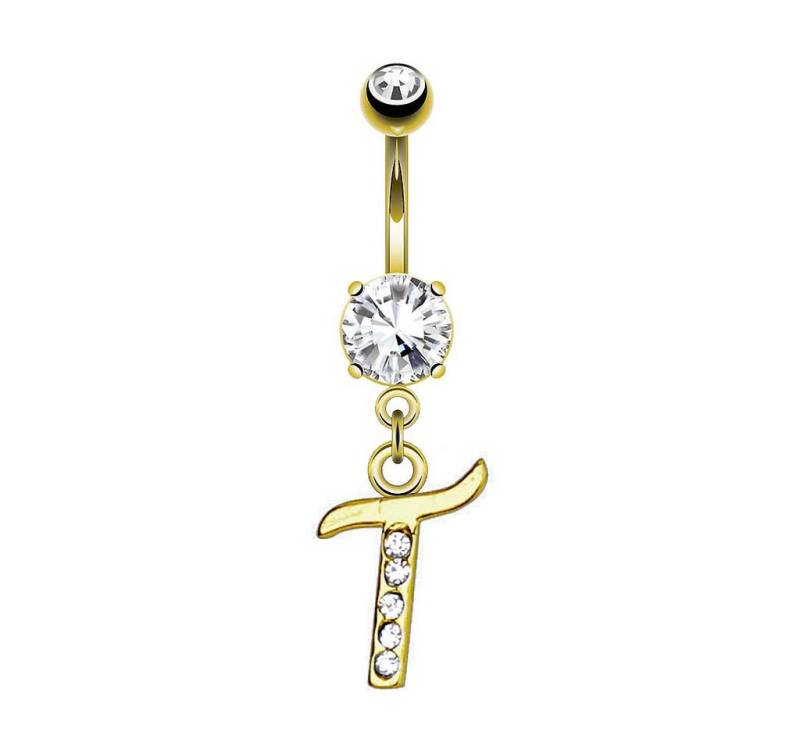Taffstyle Bauchnabelpiercing Banane Stecker vergoldet Kristall Buchstabe Anhänger Chirurgenstahl (Piercing Banane Bauchpiercing Schmuck Stecker Buchstaben Anhänger), Aus hochwertigem Chirurgenstahl von Taffstyle