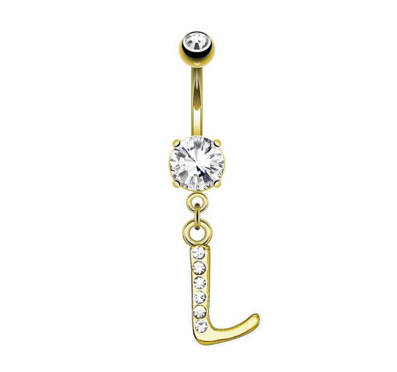 Taffstyle Bauchnabelpiercing Banane Stecker vergoldet Kristall Buchstabe Anhänger Chirurgenstahl (Piercing Banane Bauchpiercing Schmuck Stecker Buchstaben Anhänger), Aus hochwertigem Chirurgenstahl von Taffstyle