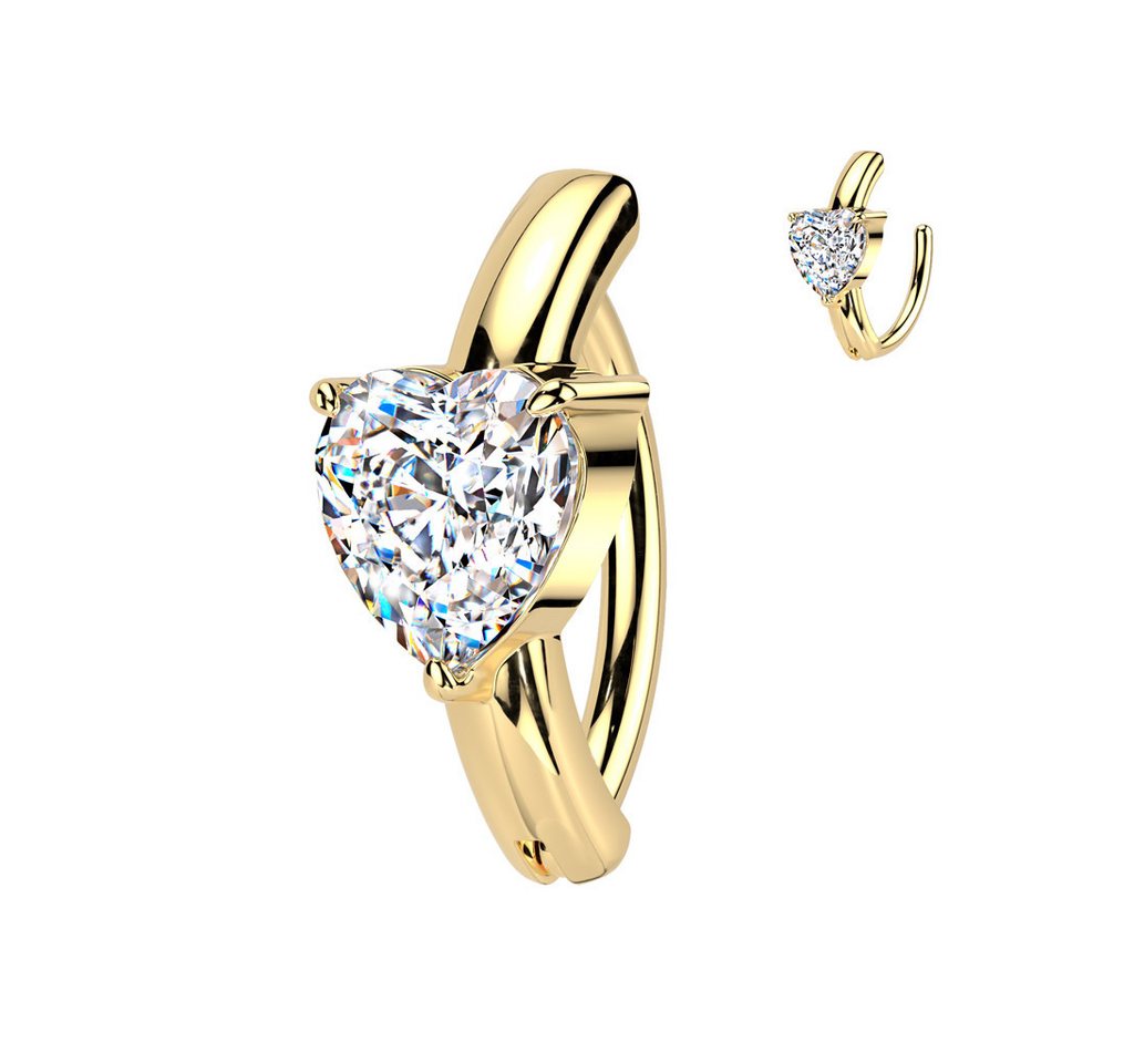 Taffstyle Bauchnabelpiercing Bauchnabelpiercing Clicker Scharnier Top Down Ring Kristall Herz (Edles Bauchpiering Klicker Piercing mit Kristallherz in Gold oder Silber), Aus hochwertigem Chirurgenstahl von Taffstyle