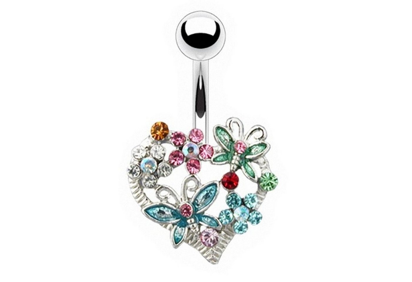 Taffstyle Bauchnabelpiercing Piercing Banane Stecker Anhänger mit Ring Bunte, Bauchnabelpiercing Multi Kristall Blumen Schmetterling Butterfly Herz von Taffstyle