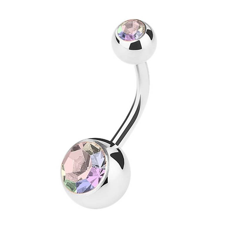 Taffstyle Bauchnabelpiercing Banane Piercing Bauchpiercing Stecker Gebogen Doppel Kristall, Piercing Banane Chirurgenstahl Stecker Gebogen Doppel Kristall Kugel von Taffstyle