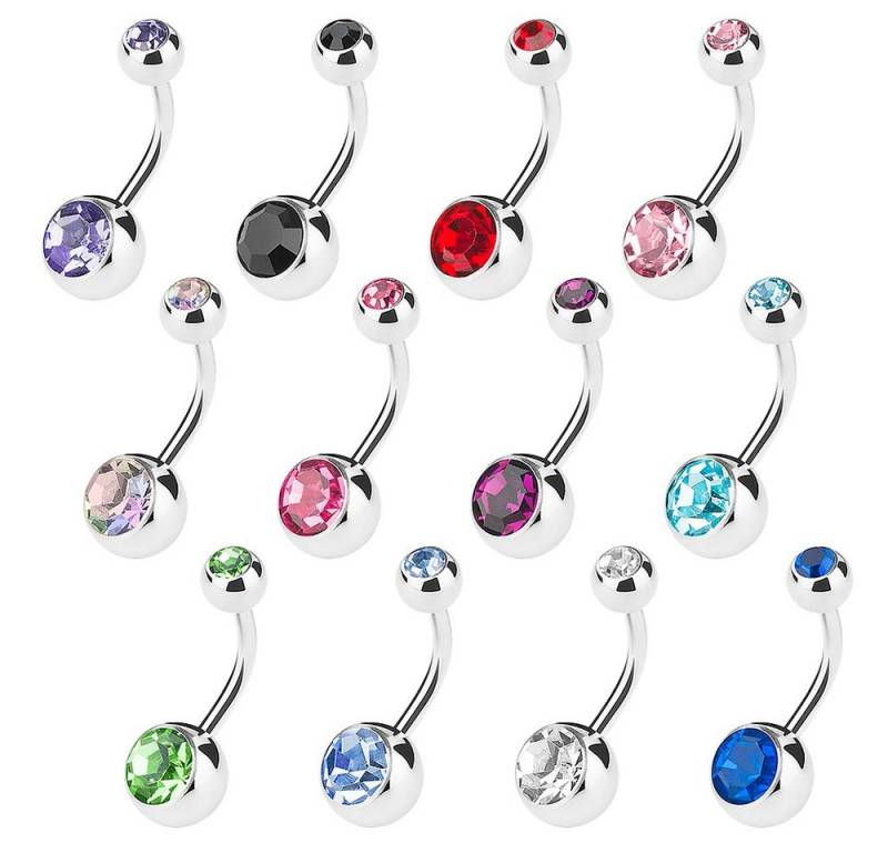 Taffstyle Bauchnabelpiercing 12er Set Banane Piercing Stecker Chirurgenstahl bunte Doppel Kristalle (Hochwertiges Bauchnabelpiercing Set mit funkelnden Kristallen - Geschenkidee) von Taffstyle
