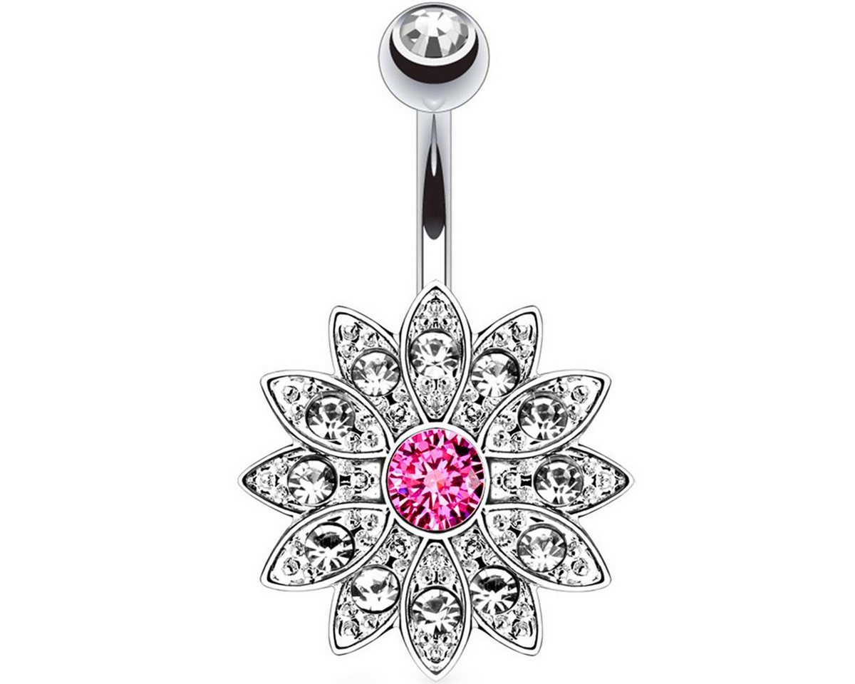 Taffstyle Bauchnabelpiercing Piercing Edelstahl Kristall Top Down Blume, Bauchnabelpiercing Edelstahl mit Kristall Strass Stein Blume von Taffstyle