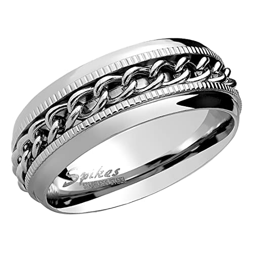 Taffstyle Biker Band Ring Edelstahl Facettierter Spinner Ketten Bandring Herrenring Partnerring Freundschaftsring Herren Silber Größe 57 (18.1) von Taffstyle