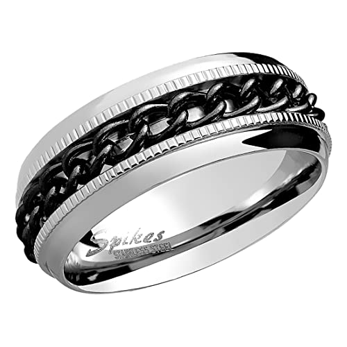 Taffstyle Biker Band Ring Edelstahl Facettierter Spinner Ketten Bandring Herrenring Partnerring Freundschaftsring Herren Silber Schwarz Größe 55 (17.5) von Taffstyle