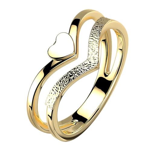 Taffstyle Damen Band Ring Edelstahl Bandring Damenring Trauring Verlobungsring Fingerring Designer Herz doppelter Chevron Fingerring sandgestrahlt Gold Größe 59 (18.8) von Taffstyle