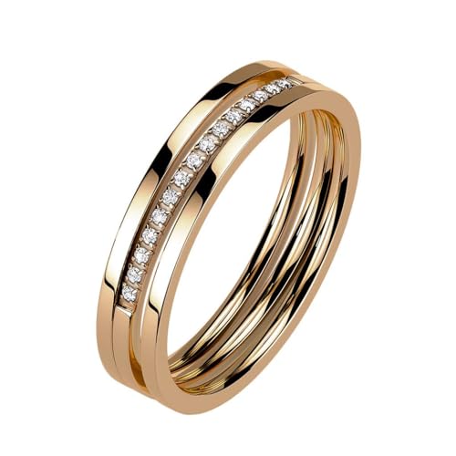 Taffstyle Damen Band Ring Edelstahl Bandring Damenring Trauring Verlobungsring Fingerring Dreireihig mit Kristallen Rosegold Größe 54 (17.2) von Taffstyle