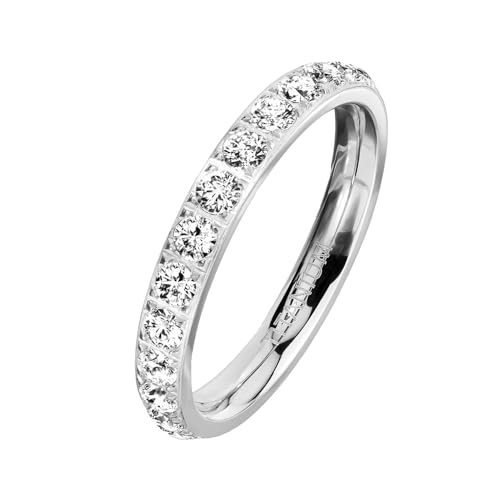 Taffstyle Damen Band Ring Edelstahl Bandring Damenring Trauring Verlobungsring Fingerring Titan Designer Verlobungsring Ehe Fingerring mit kleinen Kristallen Ewigkeitsring Silber Größe 56 (17.8) von Taffstyle