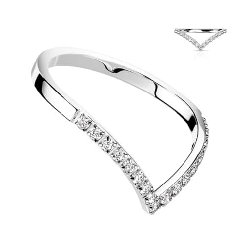 Taffstyle Damen Band Ring Edelstahl Wunderschöner Shevron Ring Verlobungsring mit kleinen Kristallen Größe 55 (17.5) von Taffstyle