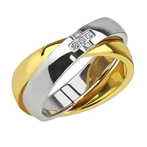 Taffstyle Damen Band Ring Wickelring Edelstahl poliert mit Kreuz Strass Kristall Damenring Bandring Zweifarbig Größe 50 (15.9) Gold Silber von Taffstyle