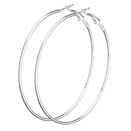 Taffstyle Damen Creolen Ohrringe Edelstahl poliert Klapp Huggie Kreolen Rund XXL Breit glänzend Silber 55mm von Taffstyle