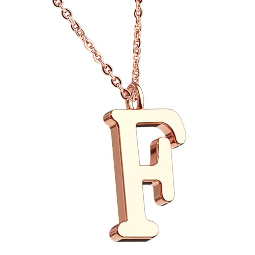 Taffstyle Damen Herren Kinder Halskette Kette mit Buchstaben Anhänger Minimalistisch Modern Roségold Vergoldet Rose Gold Buchstabe F von Taffstyle