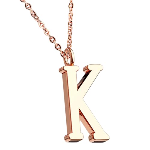 Taffstyle Damen Herren Kinder Halskette Kette mit Buchstaben Anhänger Minimalistisch Modern Roségold Vergoldet Rose Gold Buchstabe K von Taffstyle