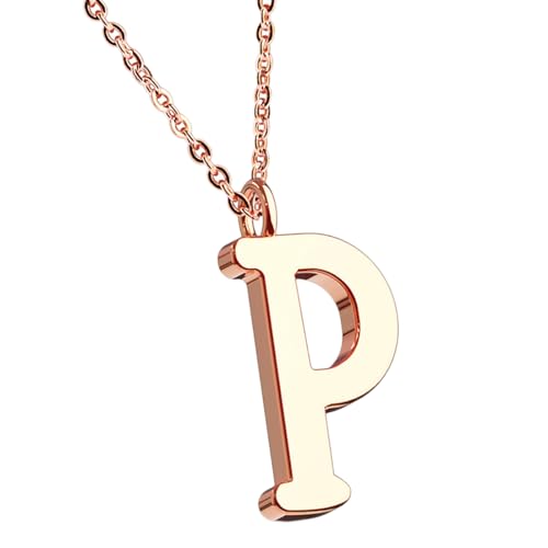 Taffstyle Damen Herren Kinder Halskette Kette mit Buchstaben Anhänger Minimalistisch Modern Roségold Vergoldet Rose Gold Buchstabe P von Taffstyle