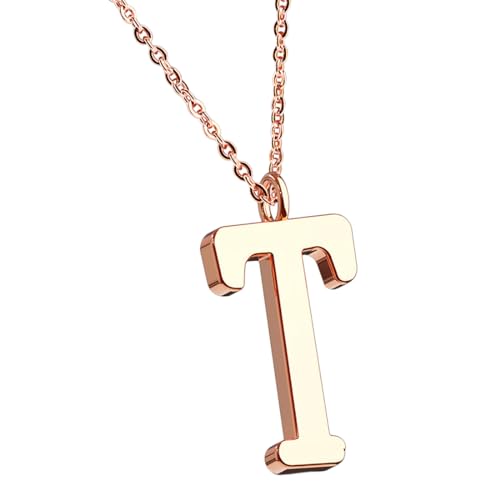 Taffstyle Damen Herren Kinder Halskette Kette mit Buchstaben Anhänger Minimalistisch Modern Roségold Vergoldet Rose Gold Buchstabe T von Taffstyle