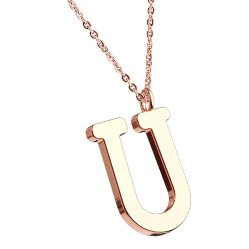 Taffstyle Damen Herren Kinder Halskette Kette mit Buchstaben Anhänger Minimalistisch Modern Roségold Vergoldet Rose Gold Buchstabe U von Taffstyle