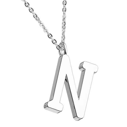 Taffstyle Damen Herren Kinder Halskette Kette mit Buchstaben Anhänger Minimalistisch Modern Silber Buchstabe N von Taffstyle