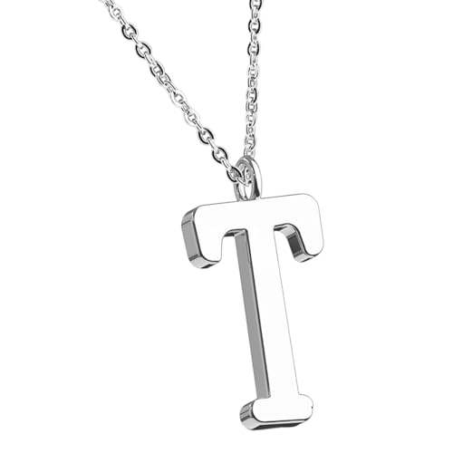 Taffstyle Damen Herren Kinder Halskette Kette mit Buchstaben Anhänger Minimalistisch Modern Silber Buchstabe T von Taffstyle