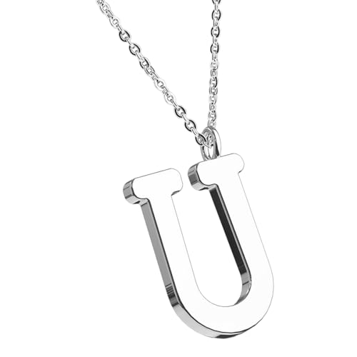 Taffstyle Damen Herren Kinder Halskette Kette mit Buchstaben Anhänger Minimalistisch Modern Silber Buchstabe U von Taffstyle