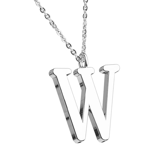 Taffstyle Damen Herren Kinder Halskette Kette mit Buchstaben Anhänger Minimalistisch Modern Silber Buchstabe W von Taffstyle