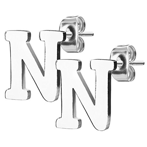 Taffstyle Damen Herren Ohrstecker Ohrringe Schmuck Stecker mit Buchstaben Alphabet Edelstahl Silber Buchstabe S von Taffstyle