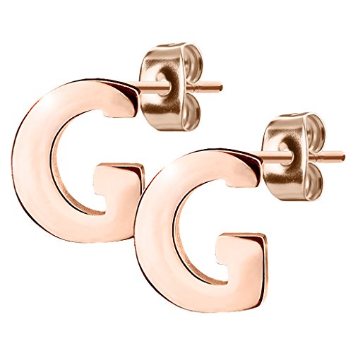 Taffstyle Damen Herren Ohrstecker Ohrringe Schmuck Stecker mit Buchstaben Alphabet Edelstahl in Roségold IP Buchstabe A von Taffstyle