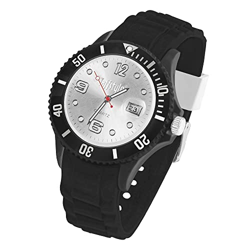 Taffstyle Damen Herren Sportuhr Armbanduhr Silikon Sport Ziffernblatt mit Datum Analog Quarz Farbige Bunte Uhr Schwarz Weiß von Taffstyle