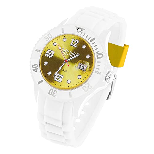 Taffstyle Damen Herren Sportuhr Armbanduhr Silikon Sport Ziffernblatt mit Datum Analog Quarz Farbige Bunte Uhr Weiß Gelb Taffstyle Damen Herren Sportuhr Armbanduhr Silikon Sport Ziffernblatt mit Datum Analog Quarz Farbige Bunte Uhr Weiß Gelb von Taffstyle
