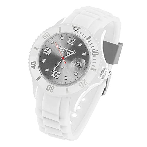 Taffstyle Damen Herren Sportuhr Armbanduhr Silikon Sport Ziffernblatt mit Datum Analog Quarz Farbige Bunte Uhr Weiß Grau Taffstyle Damen Herren Sportuhr Armbanduhr Silikon Sport Ziffernblatt mit Datum Analog Quarz Farbige Bunte Uhr Weiß Grau von Taffstyle