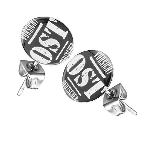 Taffstyle Damen Herren Stecker Rund Klein Ohrstecker Ohrringe Schmuck Runde Platte mit Motiv Vorsicht Ostdeutscher Spruch von Taffstyle