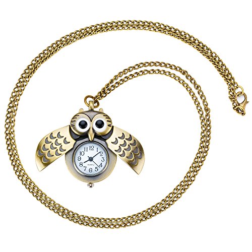 Taffstyle Damen Kinder Halskette mit Uhr Eulen Anhänger Retro Vintage Damenuhr Analoguhr Altgold Gold von Taffstyle