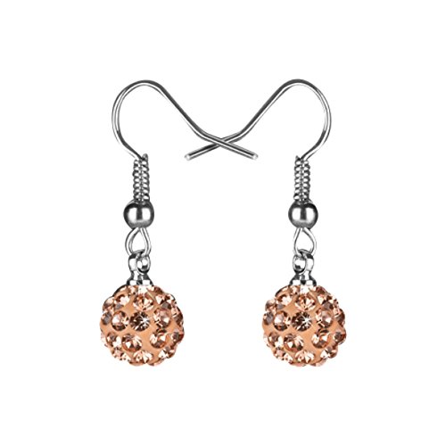 Taffstyle Damen Ohrhänger Ohrringe Hängend Schmuck Edelstahl mit Shamballa Glitzer Strass Kristall Kugel Perle Perlenohrringe Silber Braungold von Taffstyle