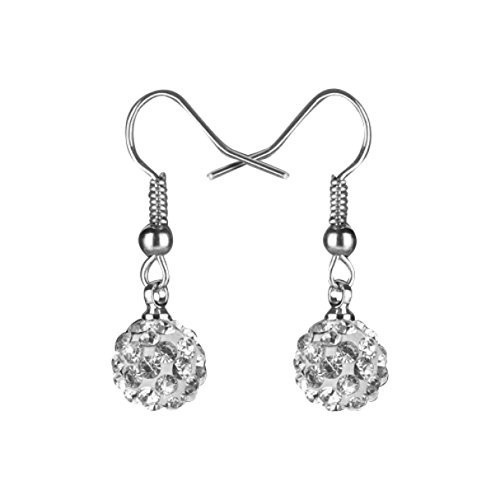 Taffstyle Damen Ohrhänger Ohrringe Hängend Schmuck Edelstahl mit Shamballa Glitzer Strass Kristall Kugel Perle Perlenohrringe Silber Clear von Taffstyle