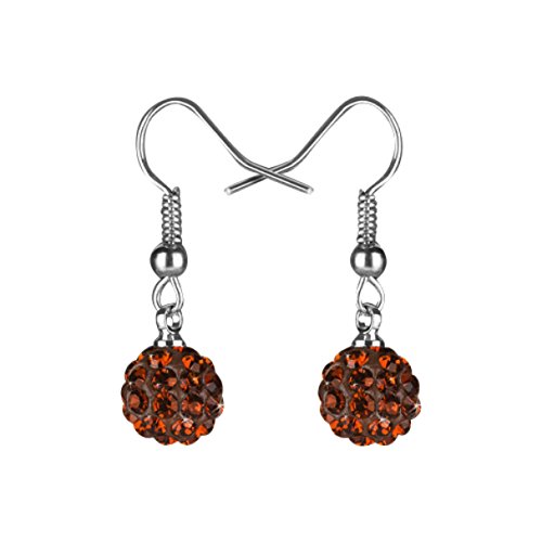 Taffstyle Damen Ohrhänger Ohrringe Hängend Schmuck Edelstahl mit Shamballa Glitzer Strass Kristall Kugel Perle Perlenohrringe Silber Coffee von Taffstyle