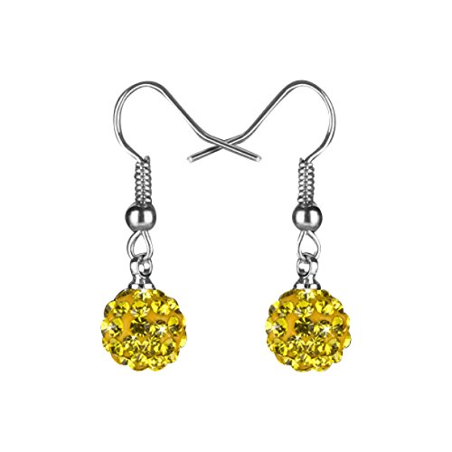 Taffstyle Damen Ohrhänger Ohrringe Hängend Schmuck Edelstahl mit Shamballa Glitzer Strass Kristall Kugel Perle Perlenohrringe Silber Gelb von Taffstyle
