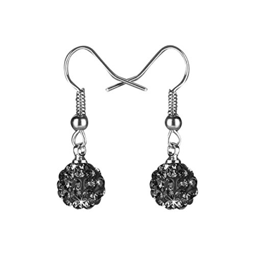 Taffstyle Damen Ohrhänger Ohrringe Hängend Schmuck Edelstahl mit Shamballa Glitzer Strass Kristall Kugel Perle Perlenohrringe Silber Grau von Taffstyle