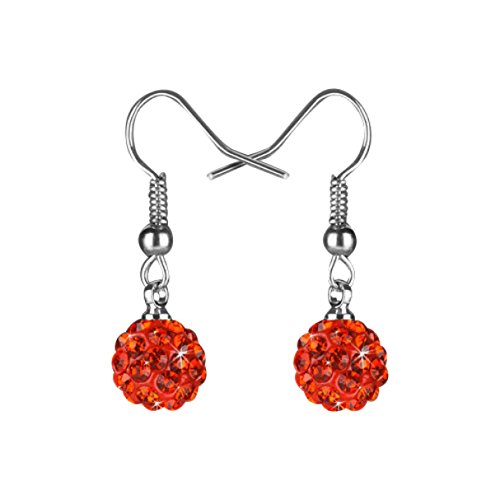 Taffstyle Damen Ohrhänger Ohrringe Hängend Schmuck Edelstahl mit Shamballa Glitzer Strass Kristall Kugel Perle Perlenohrringe Silber Orange von Taffstyle