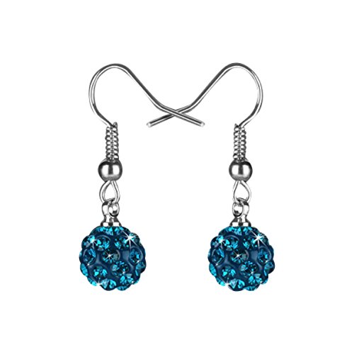 Taffstyle Damen Ohrhänger Ohrringe Hängend Schmuck Edelstahl mit Shamballa Glitzer Strass Kristall Kugel Perle Perlenohrringe Silber Ozeanblau von Taffstyle