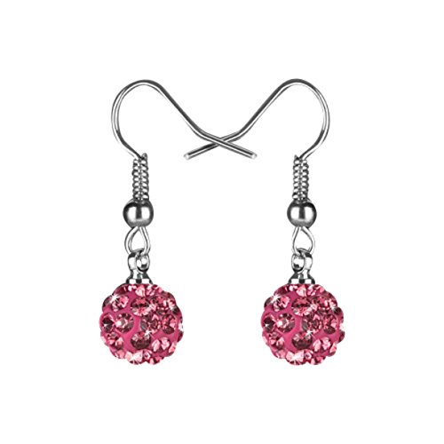 Taffstyle Damen Ohrhänger Ohrringe Hängend Schmuck Edelstahl mit Shamballa Glitzer Strass Kristall Kugel Perle Perlenohrringe Silber Pink von Taffstyle