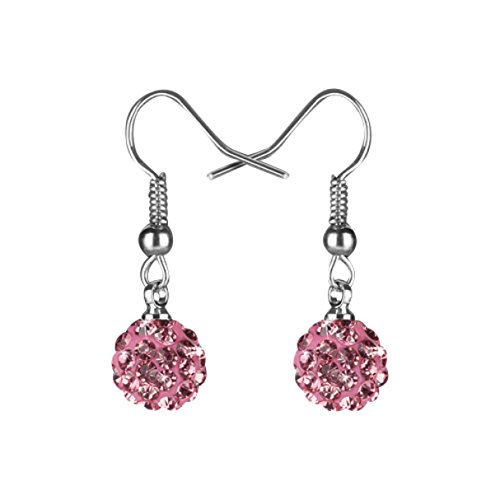 Taffstyle Damen Ohrhänger Ohrringe Hängend Schmuck Edelstahl mit Shamballa Glitzer Strass Kristall Kugel Perle Perlenohrringe Silber Rosa von Taffstyle