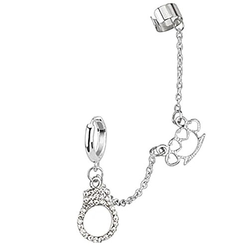 Taffstyle Damen Ohrstecker Ohrringe Schmuck Ohrklemme Ear Cuff mit Ketten Handschelle Schlagring Stylen Lang Silber von Taffstyle