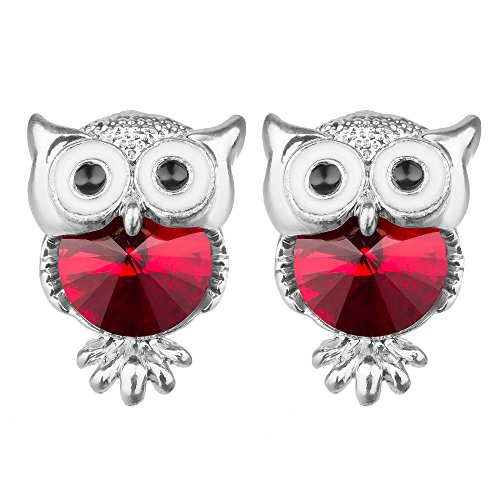 Taffstyle Damen Ohrstecker Ohrringe Stecker Schmuck Eule mit Glitzer Strass Kristall Steinchen Silber Rot von Taffstyle