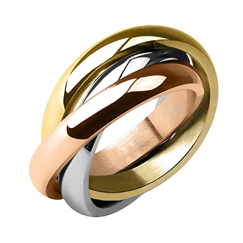 Taffstyle Damen Ring Damenring Verlobungsring Wickelring 3 in 1 Edelstahl Silber Gold Bronze Rosegold Rose geschwungen Drei Reihig verschlungen Größe 48 (15.3) von Taffstyle