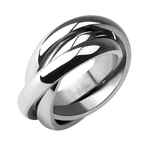 Taffstyle Damen Ring Damenring Verlobungsring Wickelring 3 in 1 Edelstahl Silber geschwungen Drei Reihig verschlungen Größe 52 (16.6) von Taffstyle